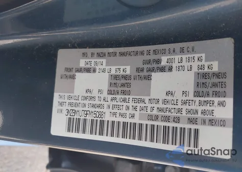 2015 Mazda Mazda3 I Sport from USA, damaged, VIN 3MZBM1U79FM150881